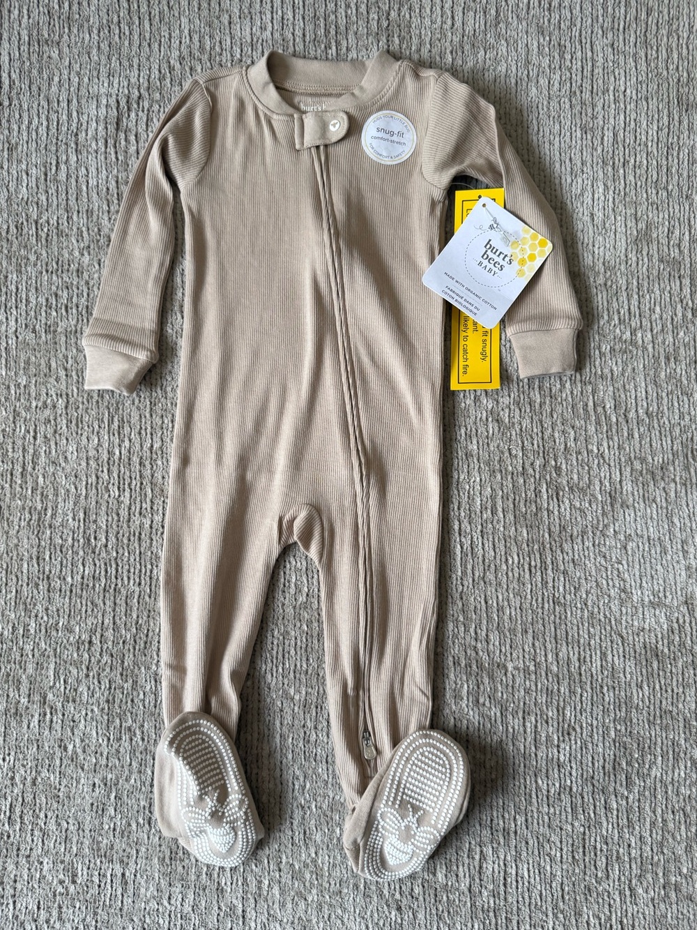 Burt’s Bees Baby Organic Cotton Ribbed Footed Pajamas 12M NWT
